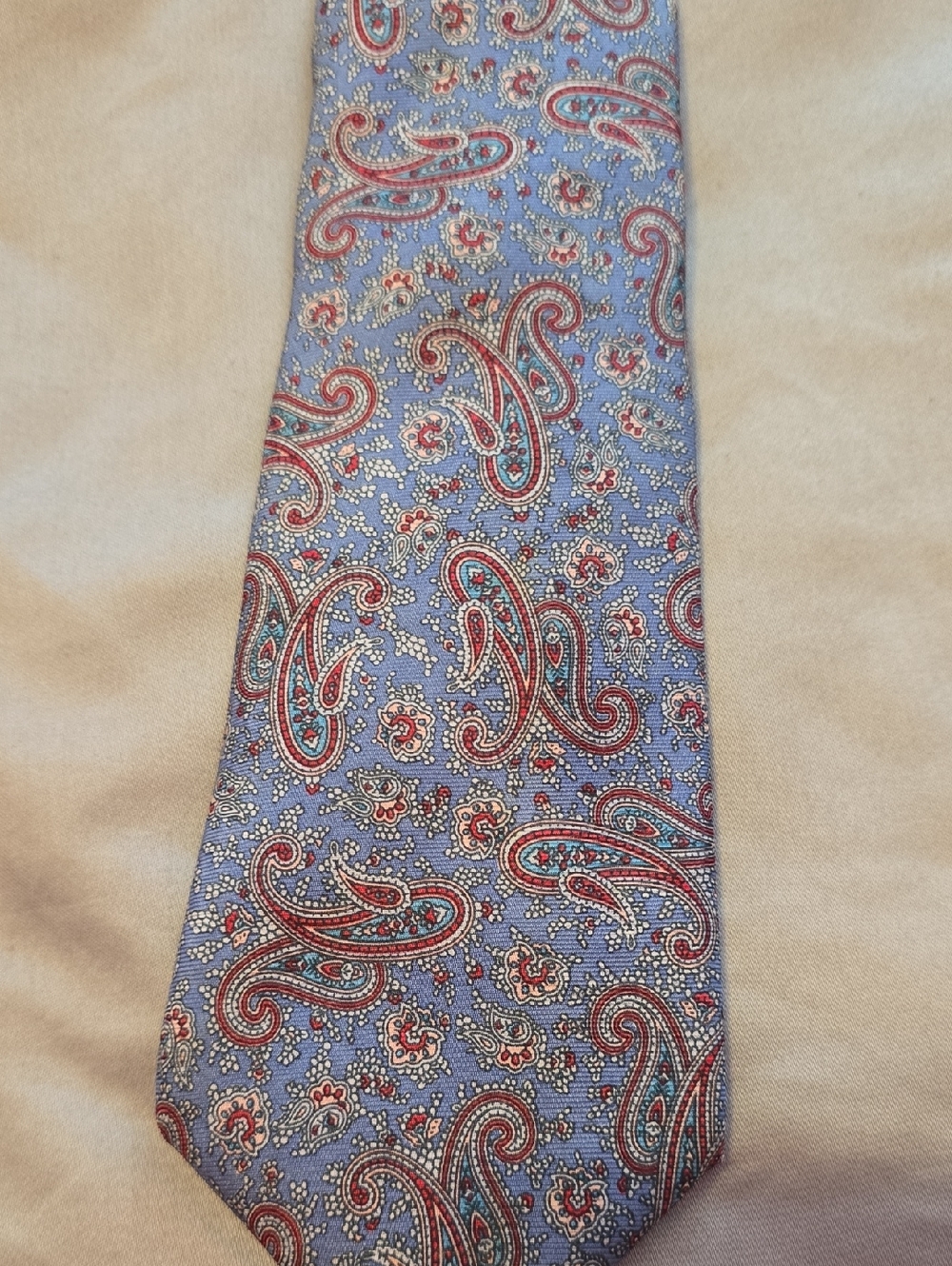 Light Blue Paisley Men's Tie with Red and Teal‎ Accents